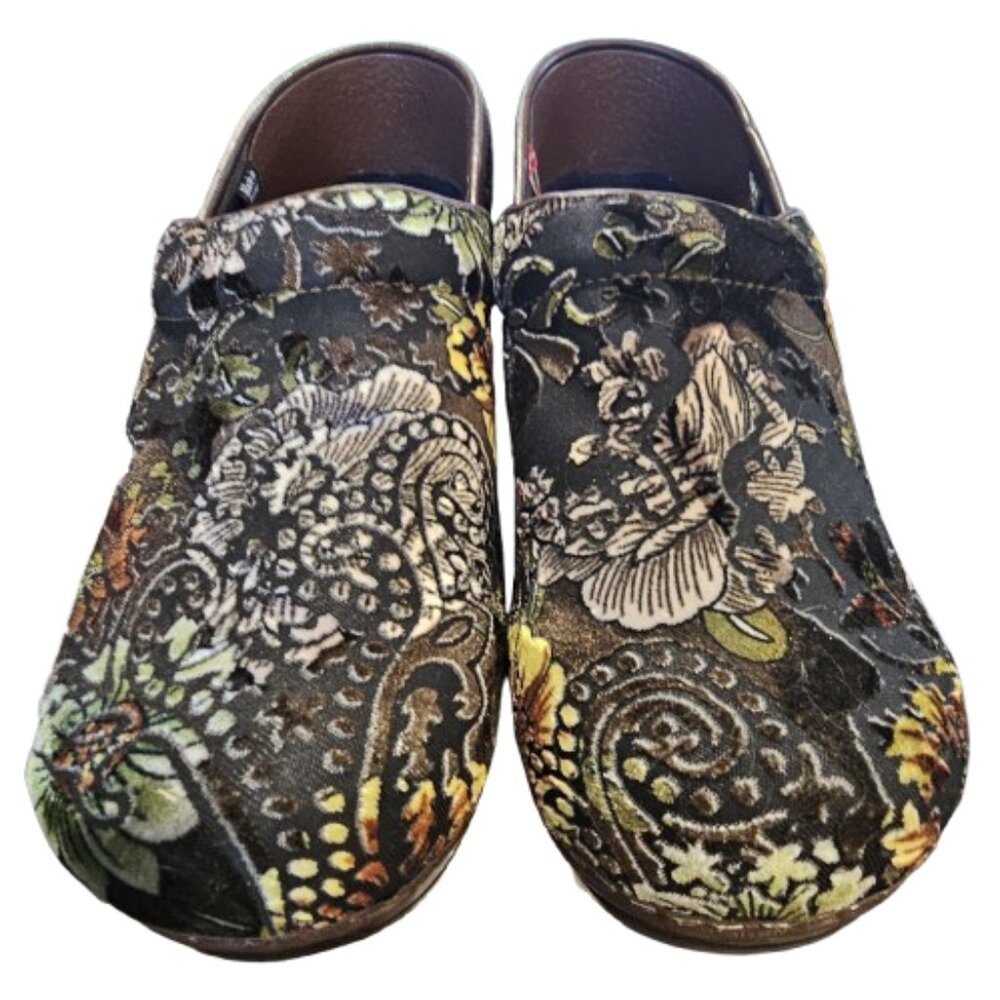 Sanita Womens Brown Floral Paisley Tapestry Velvet Clog Shoes Sz 7 - Picture 2 of 12